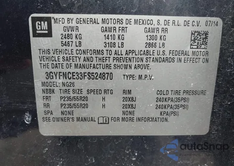 2015 Cadillac Srx Performance Collection from USA, damaged, VIN 3GYFNCE33FS524870